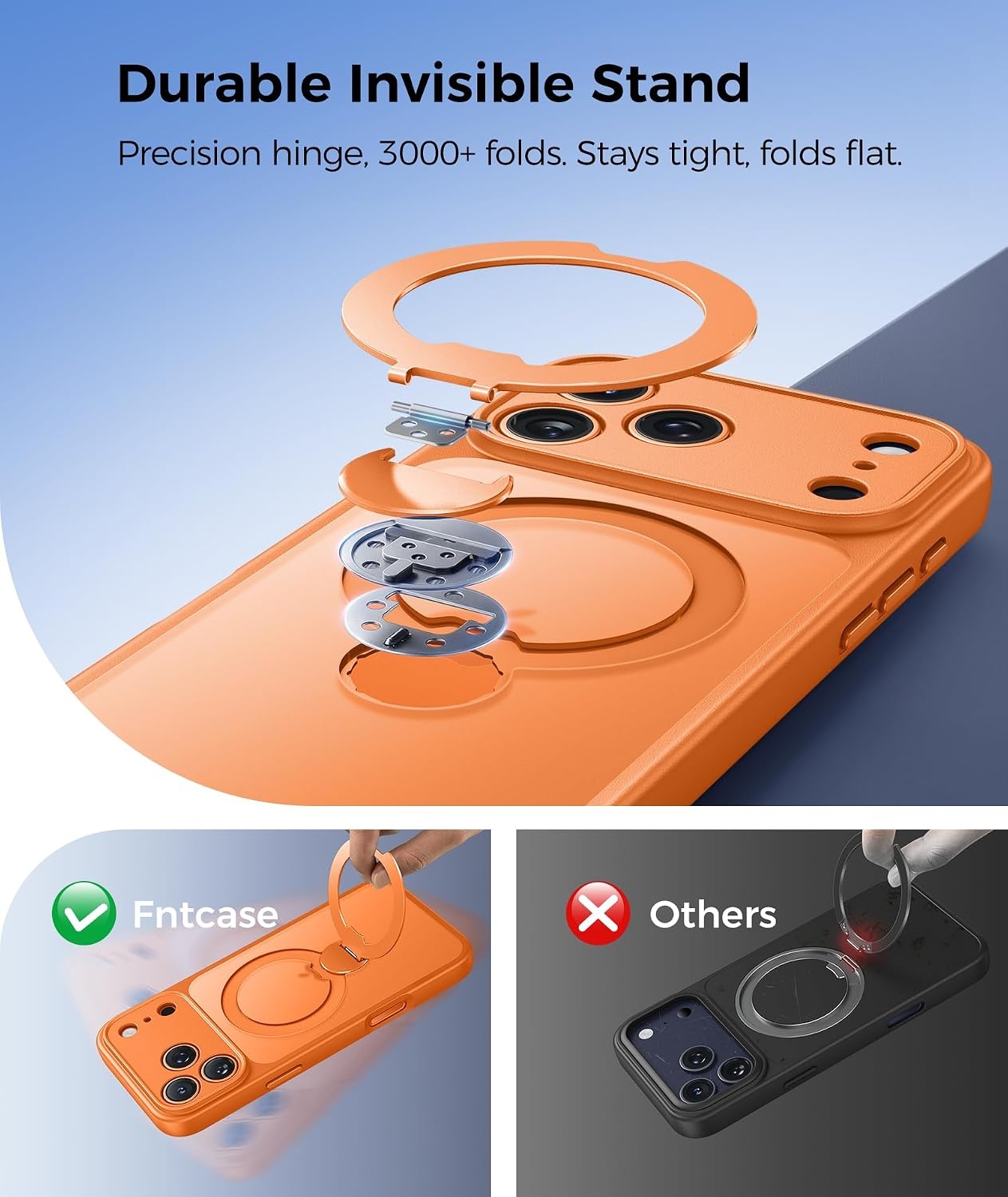 image:imageFNTCASE for iPhone 17 Case 360 Spin Magnetic Stand Compatible with Magsafe Screen Protector Translucent Matte Military Grade Shockproof Full Camera Protective Phone Cover BlackOrange