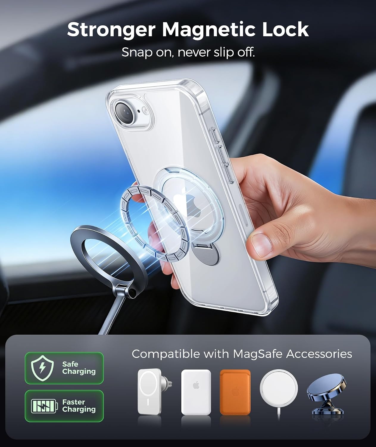image:imageFNTCASE for iPhone 17 Case 360 Spin Magnetic Stand Compatible with Magsafe Screen Protector Translucent Matte Military Grade Shockproof Full Camera Protective Phone Cover BlackClear