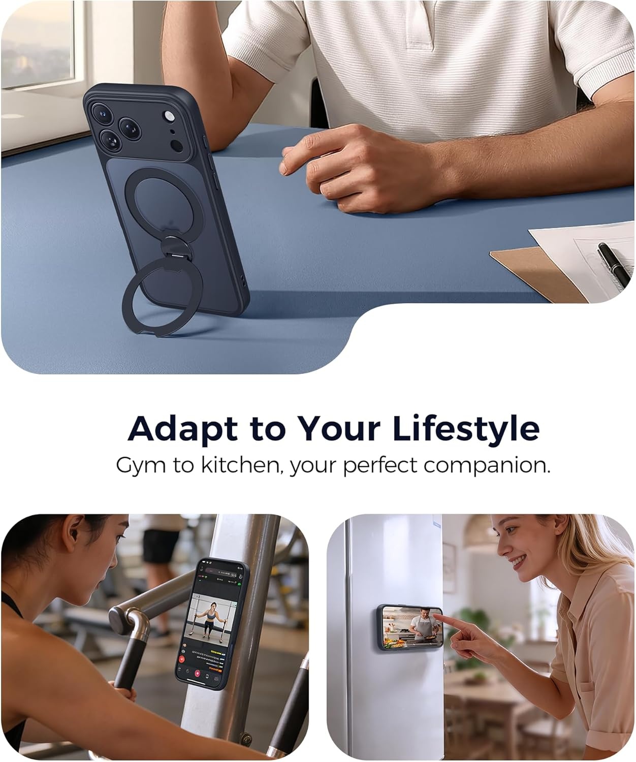 image:imageFNTCASE for iPhone 17 Case 360 Spin Magnetic Stand Compatible with Magsafe Screen Protector Translucent Matte Military Grade Shockproof Full Camera Protective Phone Cover BlackBlack
