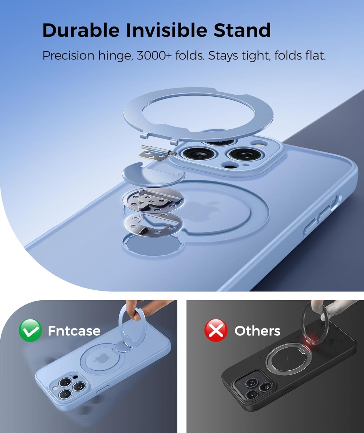 image:imageFNTCASE for iPhone 17 Case 360 Spin Magnetic Stand Compatible with Magsafe Screen Protector Translucent Matte Military Grade Shockproof Full Camera Protective Phone Cover BlackLight Blue