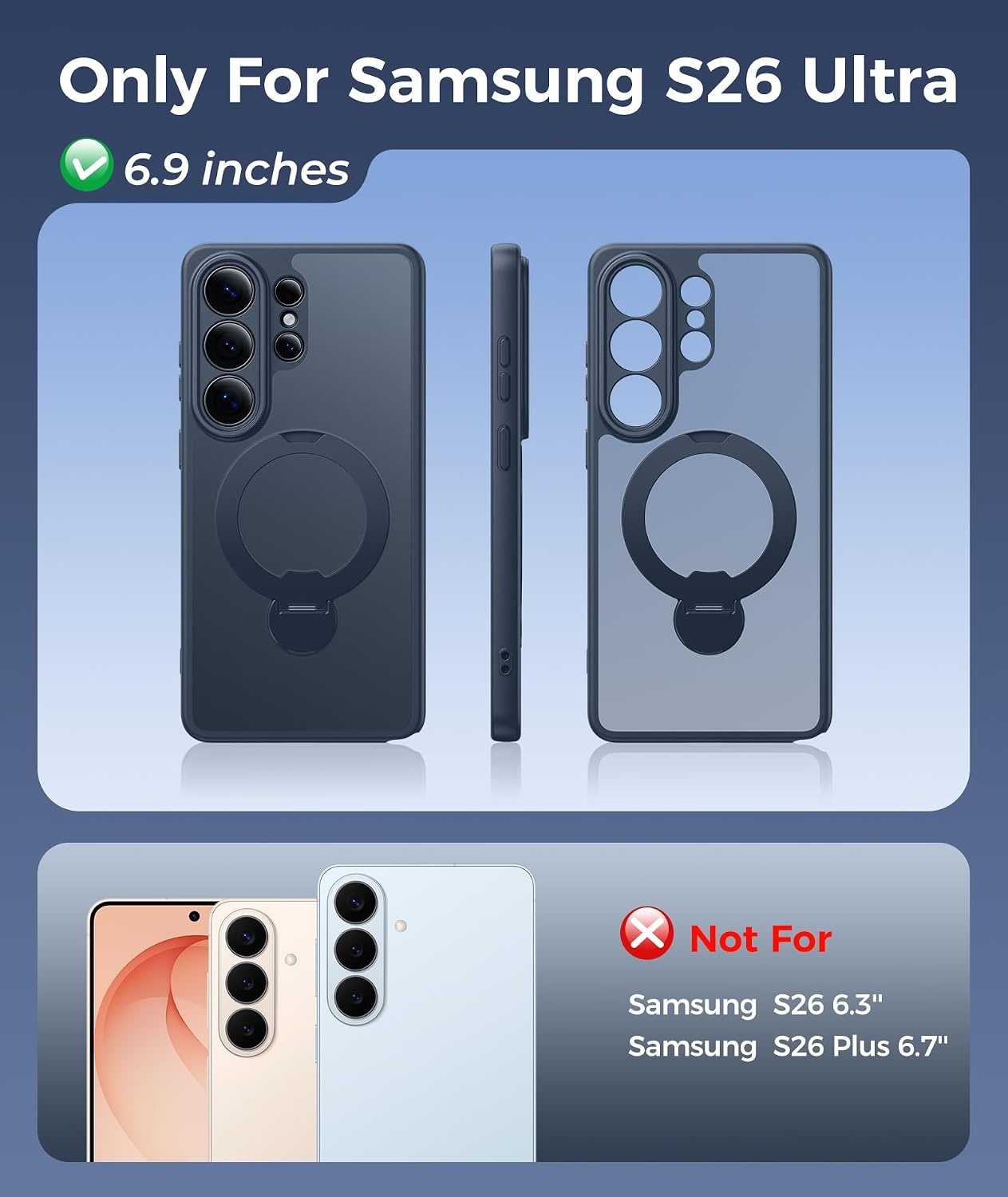 image:imageFNTCASE for iPhone 17 Case 360 Spin Magnetic Stand Compatible with Magsafe Screen Protector Translucent Matte Military Grade Shockproof Full Camera Protective Phone Cover BlackDeep Blue