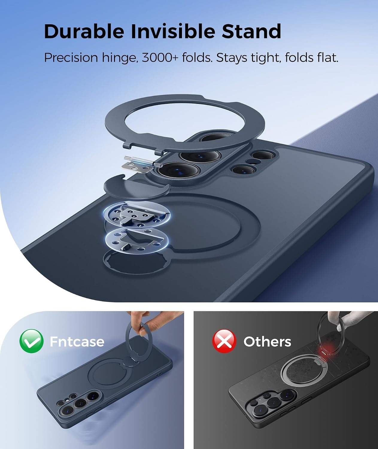image:imageFNTCASE for iPhone 17 Case 360 Spin Magnetic Stand Compatible with Magsafe Screen Protector Translucent Matte Military Grade Shockproof Full Camera Protective Phone Cover BlackDeep Blue