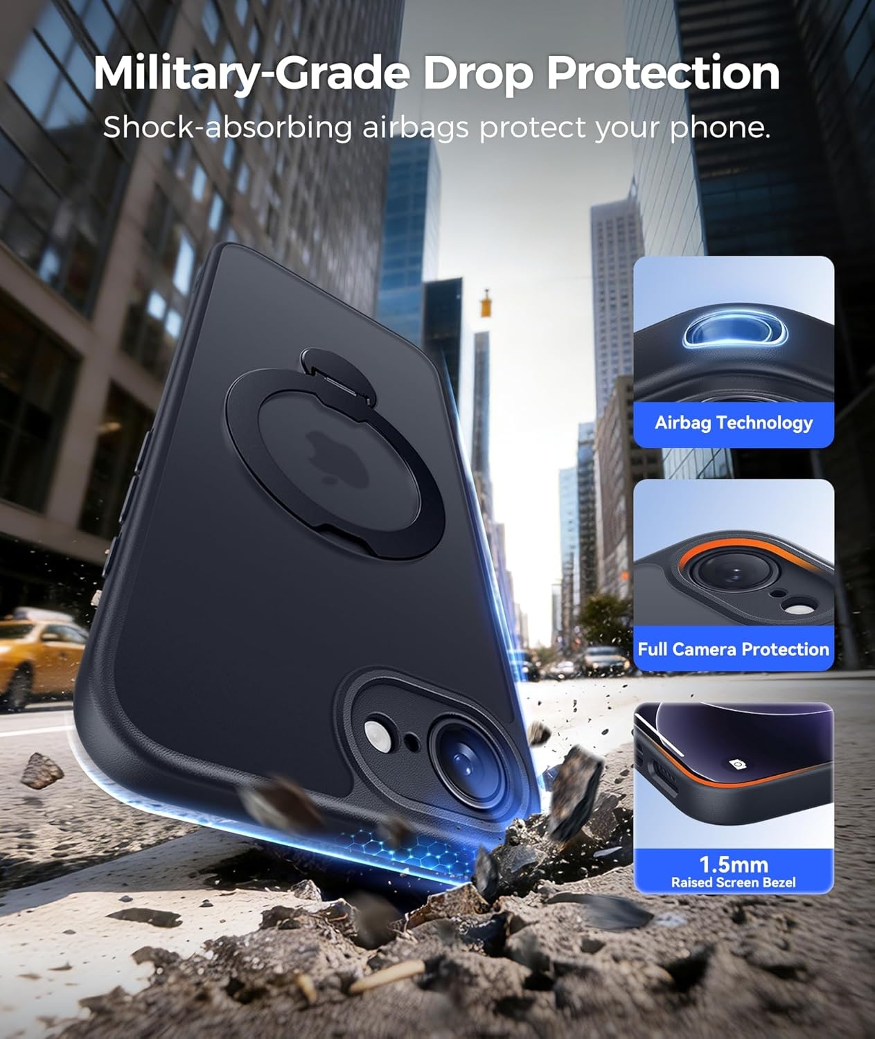 image:imageFNTCASE for iPhone 17 Case 360 Spin Magnetic Stand Compatible with Magsafe Screen Protector Translucent Matte Military Grade Shockproof Full Camera Protective Phone Cover BlackBlack