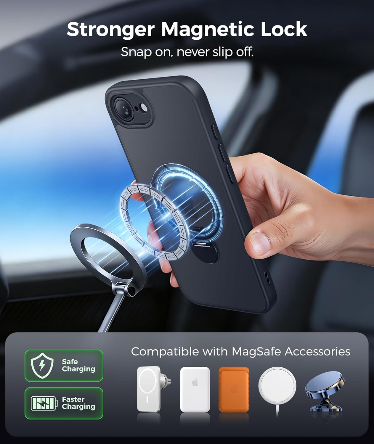 image:imageFNTCASE for iPhone 17 Case 360 Spin Magnetic Stand Compatible with Magsafe Screen Protector Translucent Matte Military Grade Shockproof Full Camera Protective Phone Cover BlackBlack