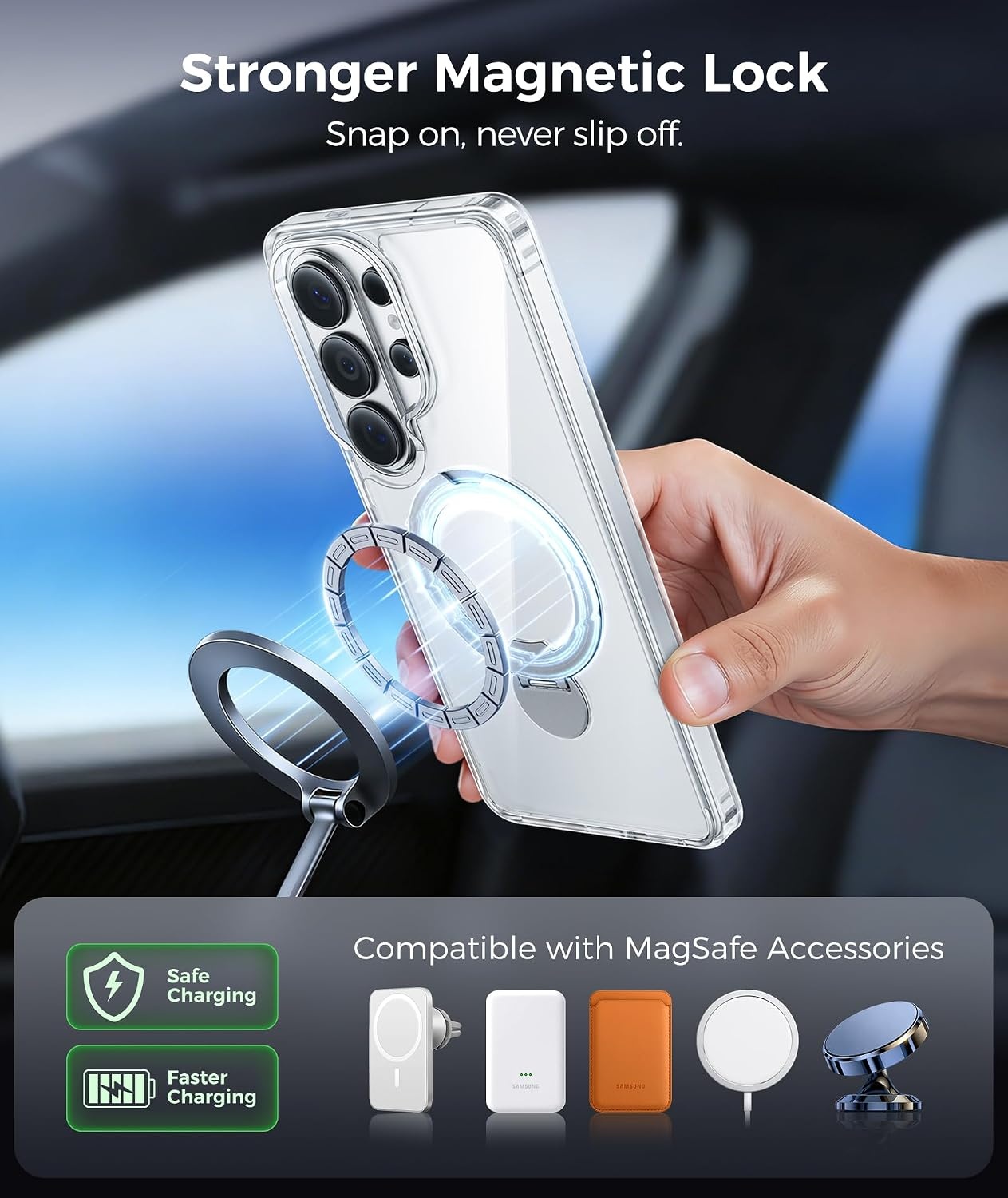 image:imageFNTCASE for iPhone 17 Case 360 Spin Magnetic Stand Compatible with Magsafe Screen Protector Translucent Matte Military Grade Shockproof Full Camera Protective Phone Cover BlackClear
