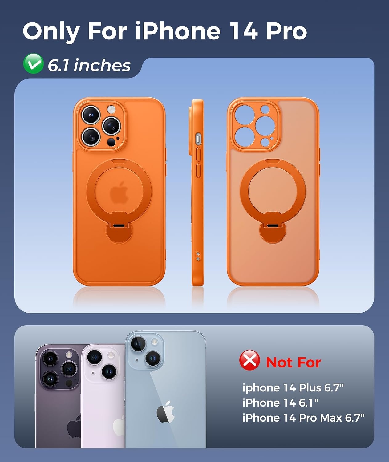 image:imageFNTCASE for iPhone 17 Case 360 Spin Magnetic Stand Compatible with Magsafe Screen Protector Translucent Matte Military Grade Shockproof Full Camera Protective Phone Cover BlackOrange