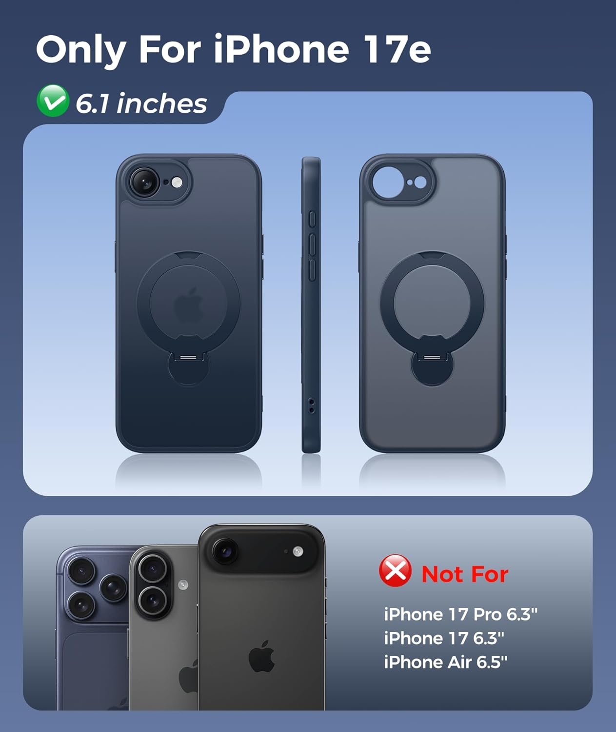 image:imageFNTCASE for iPhone 17 Case 360 Spin Magnetic Stand Compatible with Magsafe Screen Protector Translucent Matte Military Grade Shockproof Full Camera Protective Phone Cover BlackDeep Blue