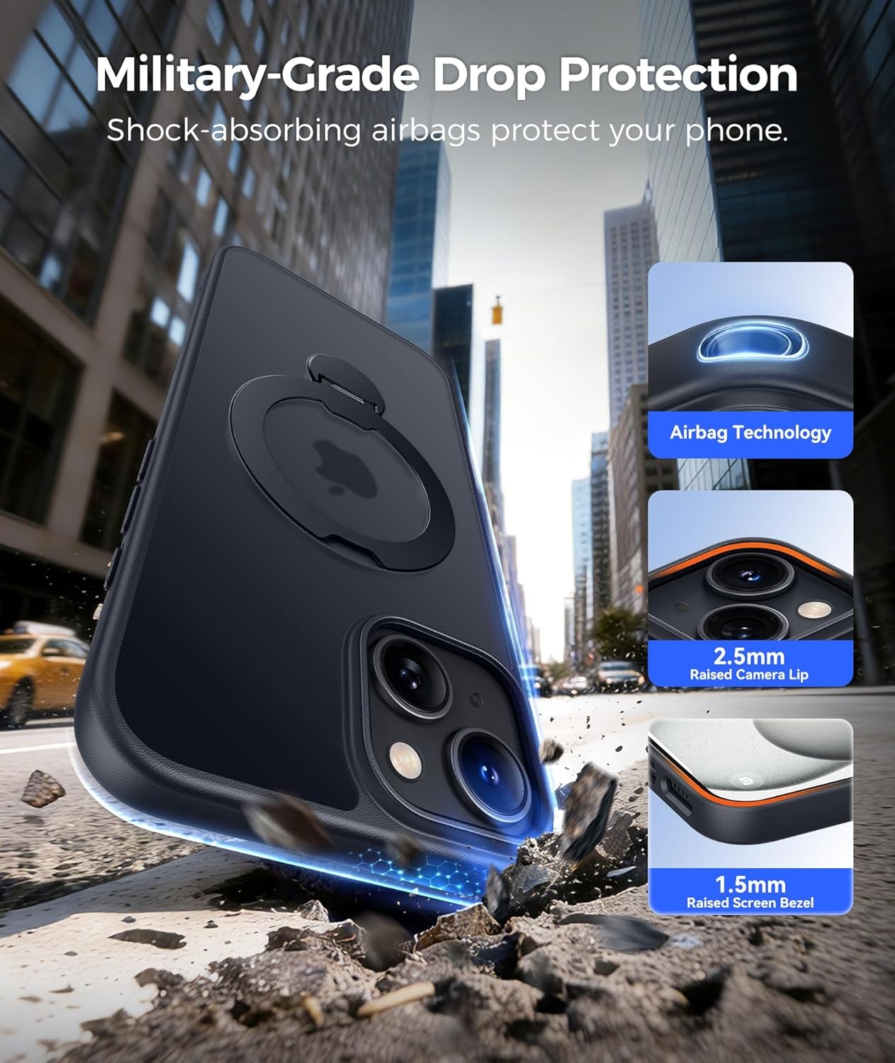 image:imageFNTCASE for iPhone 17 Case 360 Spin Magnetic Stand Compatible with Magsafe Screen Protector Translucent Matte Military Grade Shockproof Full Camera Protective Phone Cover BlackBlack