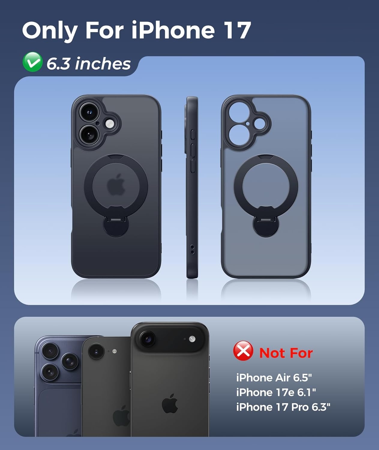 image:imageFNTCASE for iPhone 17 Case 360 Spin Magnetic Stand Compatible with Magsafe Screen Protector Translucent Matte Military Grade Shockproof Full Camera Protective Phone Cover BlackBlack