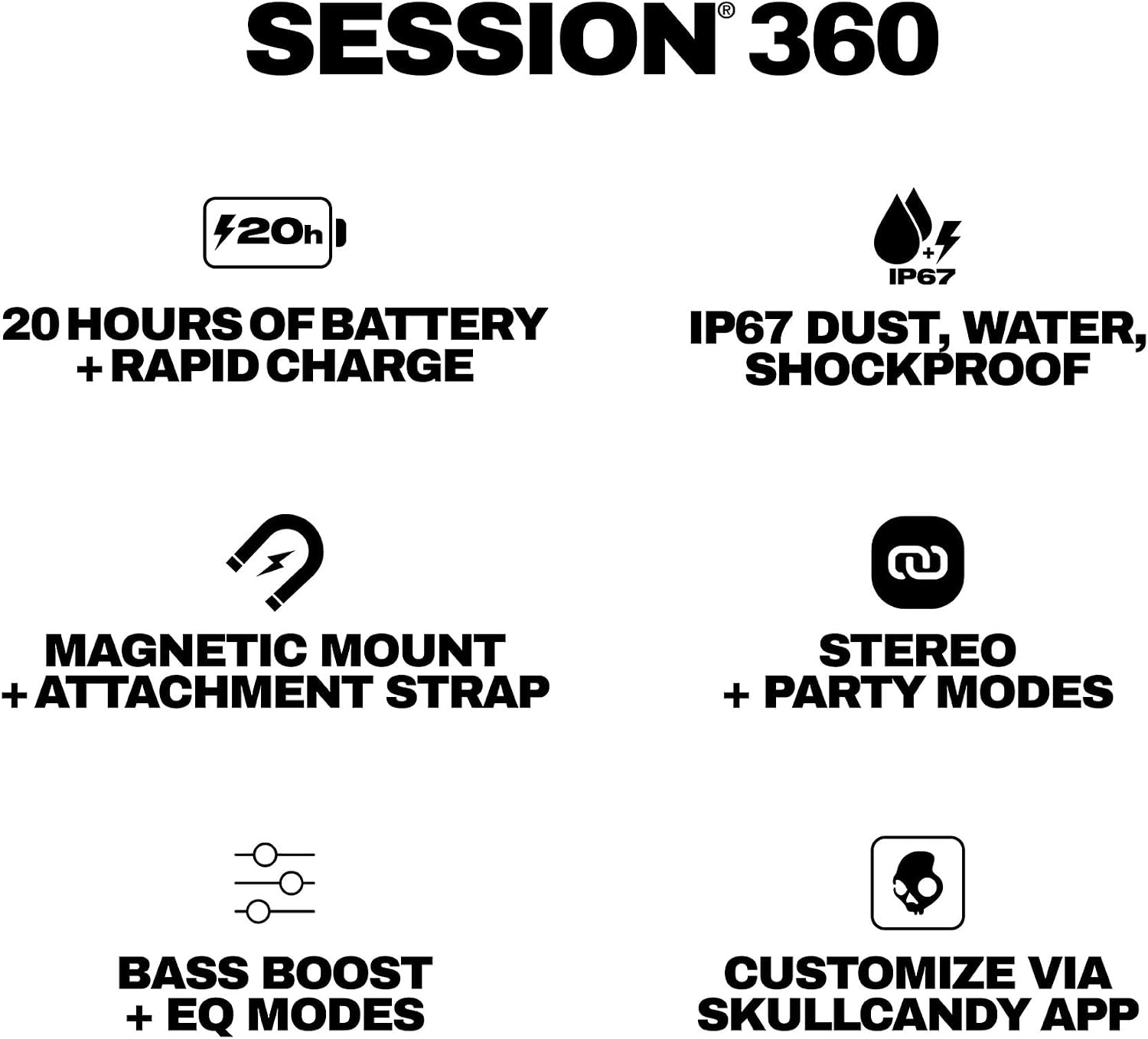 image:imageSkullcandy Session 360 Portable Lightweight Bluetooth Speaker Waterproof Dustproof 20 Hours of Playtime Built for Home Outdoors Party Travel Big Sound iPhone Android Compatible PlasmaTrue Black