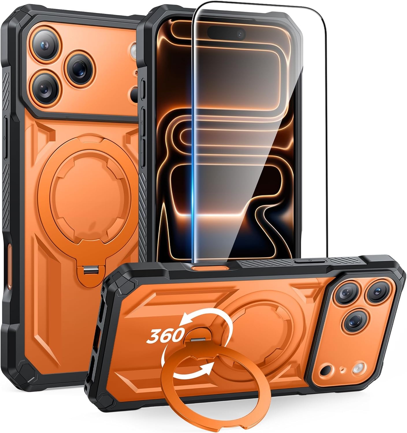 image:imageFNTCASE for Samsung Galaxy S26 Plus Case with Magnetic Ring Kickstand Screen Protector Compatible with MagSafe MilitaryGrade Drop Protection Shockproof Grip Bumper TPU Sturdy Cases BlackTranslucent Orange