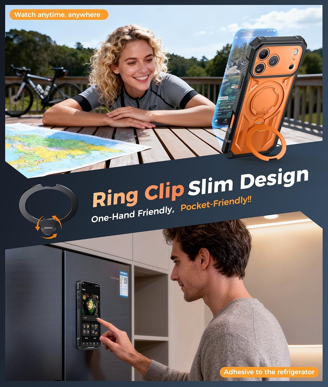image:imageFNTCASE for Samsung Galaxy S26 Plus Case with Magnetic Ring Kickstand Screen Protector Compatible with MagSafe MilitaryGrade Drop Protection Shockproof Grip Bumper TPU Sturdy Cases BlackTranslucent Orange