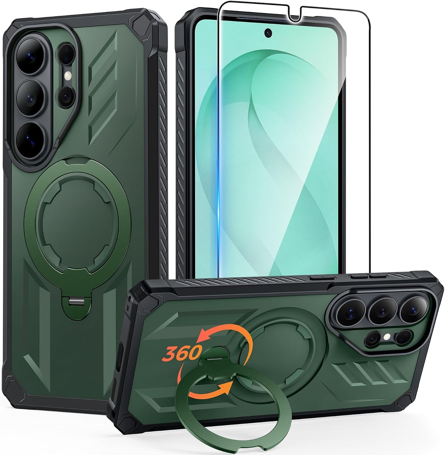 image:imageFNTCASE for Samsung Galaxy S26 Plus Case with Magnetic Ring Kickstand Screen Protector Compatible with MagSafe MilitaryGrade Drop Protection Shockproof Grip Bumper TPU Sturdy Cases BlackGreen