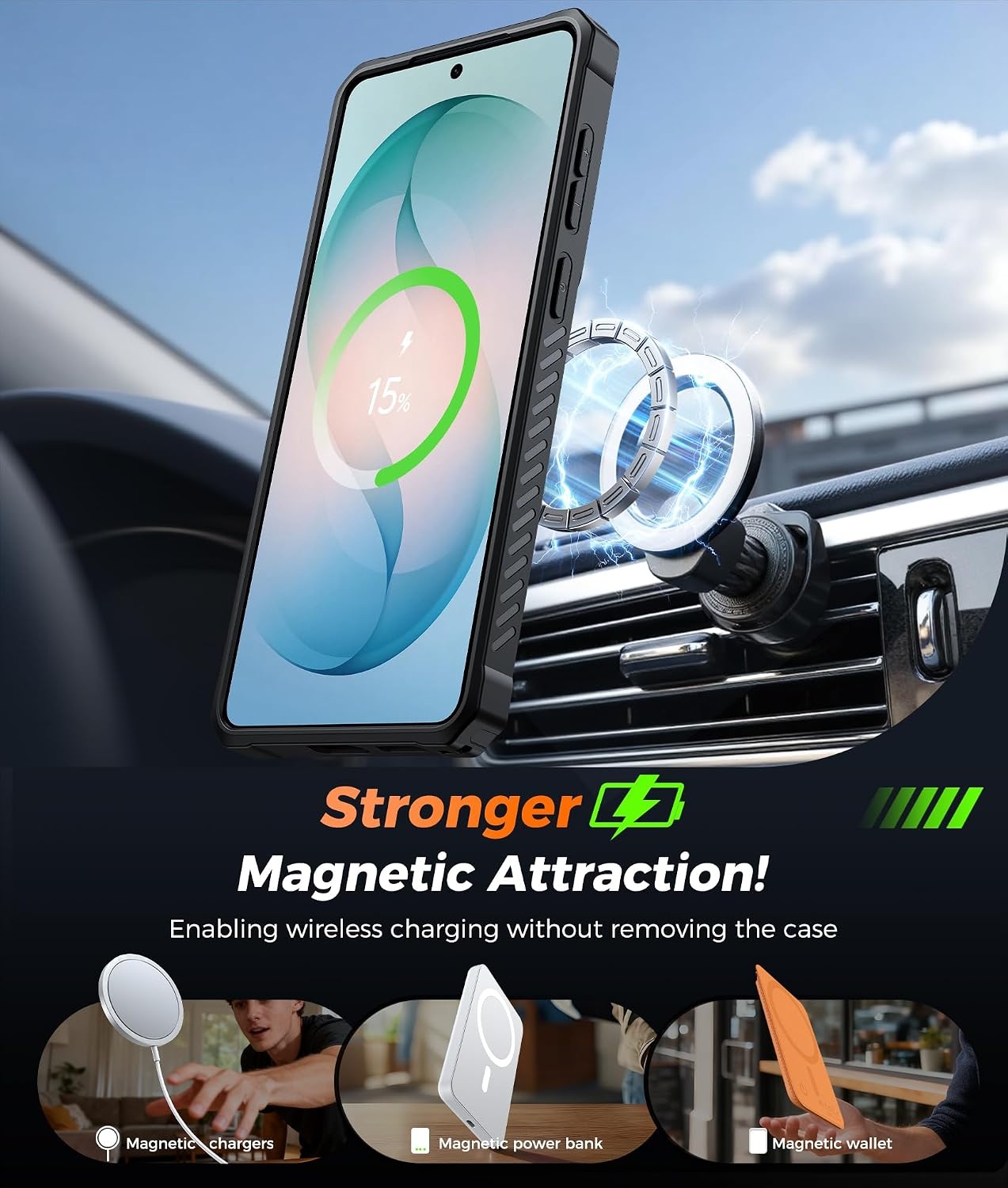 image:imageFNTCASE for Samsung Galaxy S26 Plus Case with Magnetic Ring Kickstand Screen Protector Compatible with MagSafe MilitaryGrade Drop Protection Shockproof Grip Bumper TPU Sturdy Cases BlackTranslucent Black