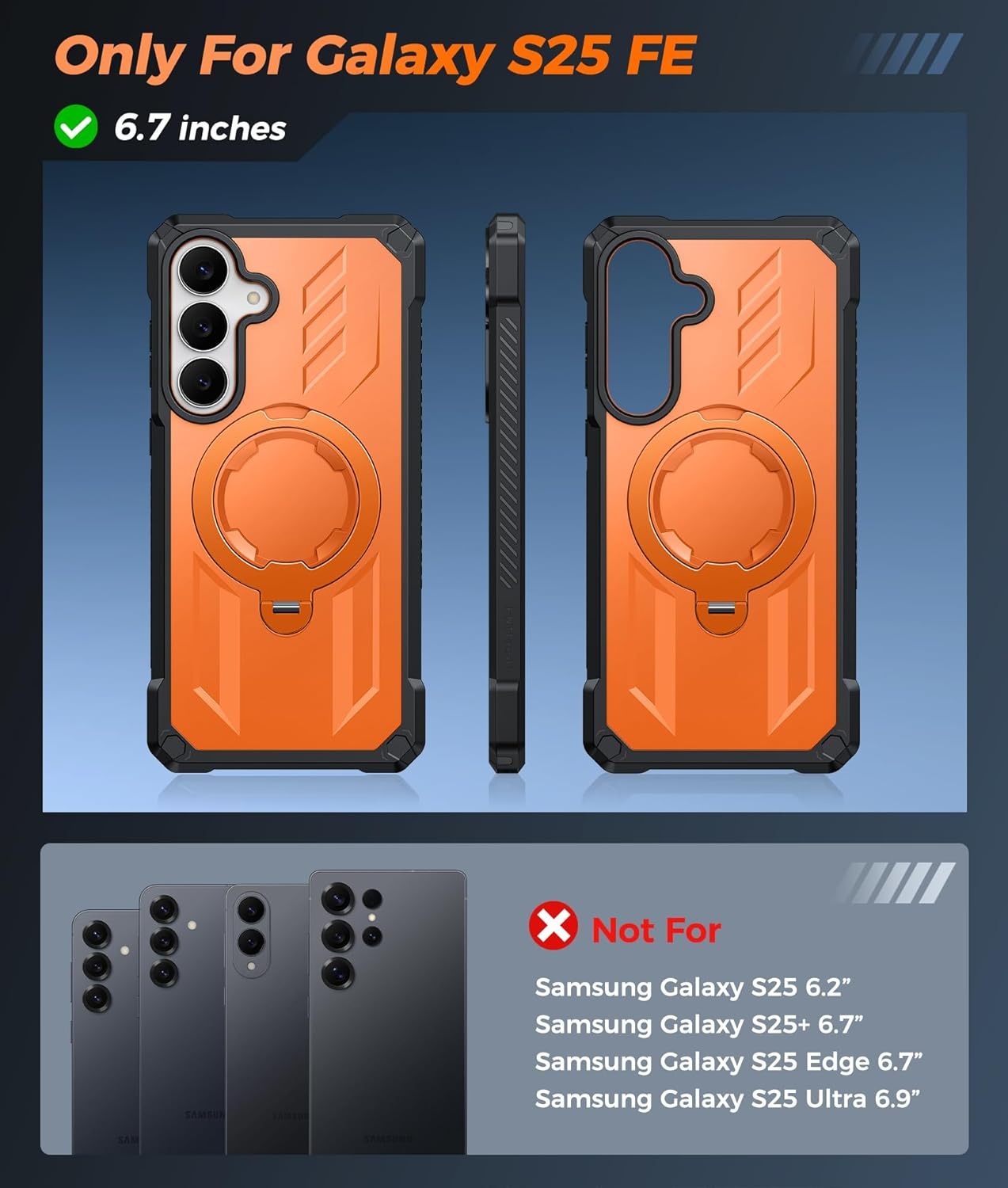 image:imageFNTCASE for Samsung Galaxy S26 Plus Case with Magnetic Ring Kickstand Screen Protector Compatible with MagSafe MilitaryGrade Drop Protection Shockproof Grip Bumper TPU Sturdy Cases BlackOrange
