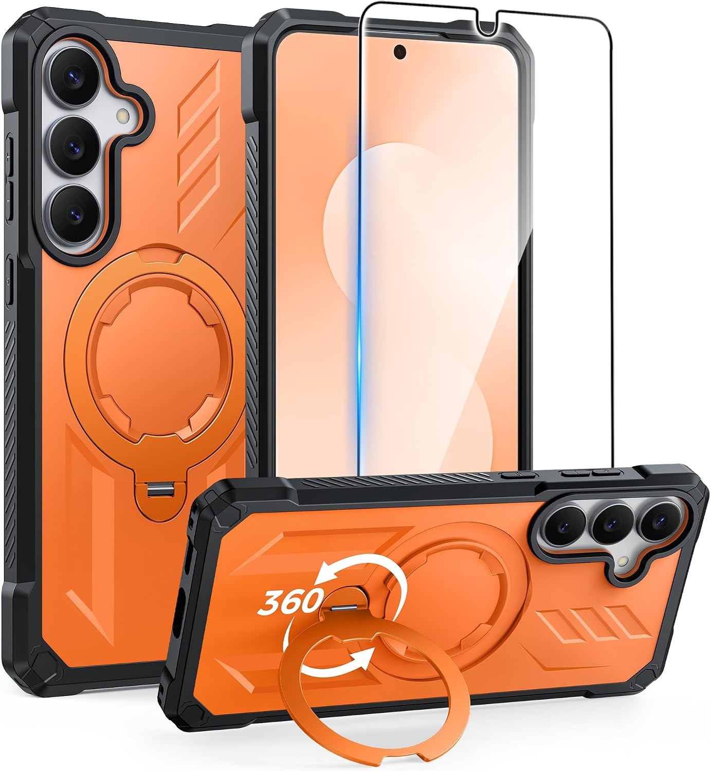 image:imageFNTCASE for Samsung Galaxy S26 Plus Case with Magnetic Ring Kickstand Screen Protector Compatible with MagSafe MilitaryGrade Drop Protection Shockproof Grip Bumper TPU Sturdy Cases BlackOrange