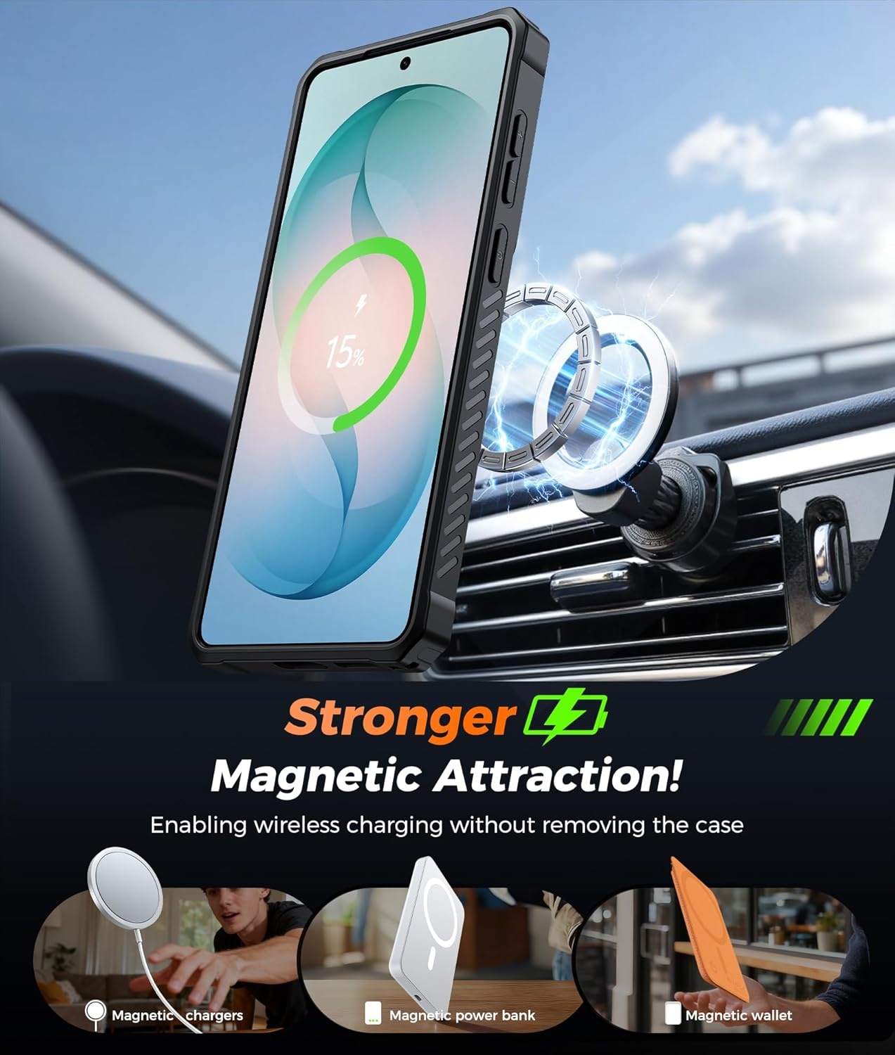 image:imageFNTCASE for Samsung Galaxy S26 Plus Case with Magnetic Ring Kickstand Screen Protector Compatible with MagSafe MilitaryGrade Drop Protection Shockproof Grip Bumper TPU Sturdy Cases BlackBlack