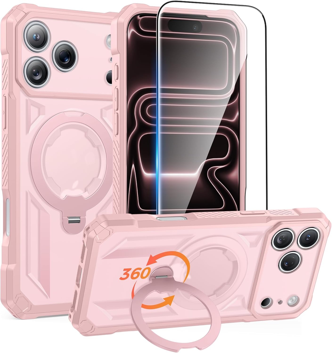 image:imageFNTCASE for Samsung Galaxy S26 Plus Case with Magnetic Ring Kickstand Screen Protector Compatible with MagSafe MilitaryGrade Drop Protection Shockproof Grip Bumper TPU Sturdy Cases BlackTranslucent Pink