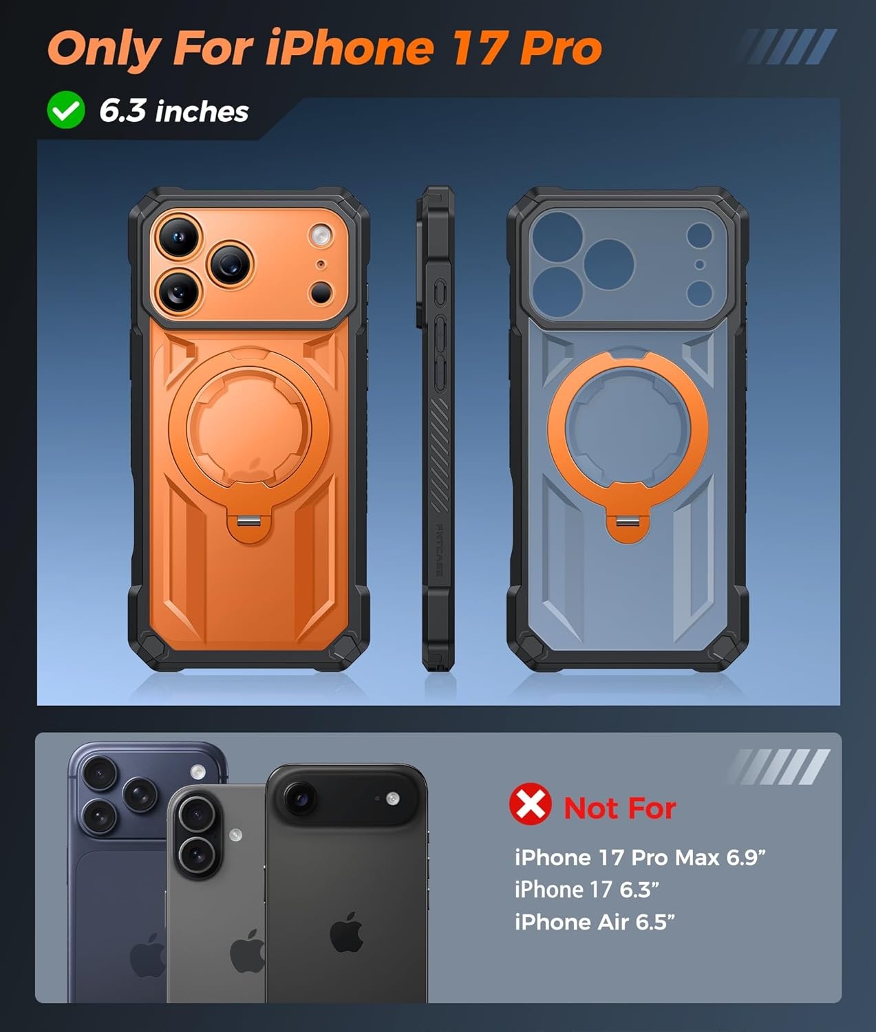 image:imageFNTCASE for Samsung Galaxy S26 Plus Case with Magnetic Ring Kickstand Screen Protector Compatible with MagSafe MilitaryGrade Drop Protection Shockproof Grip Bumper TPU Sturdy Cases BlackTranslucent Orange