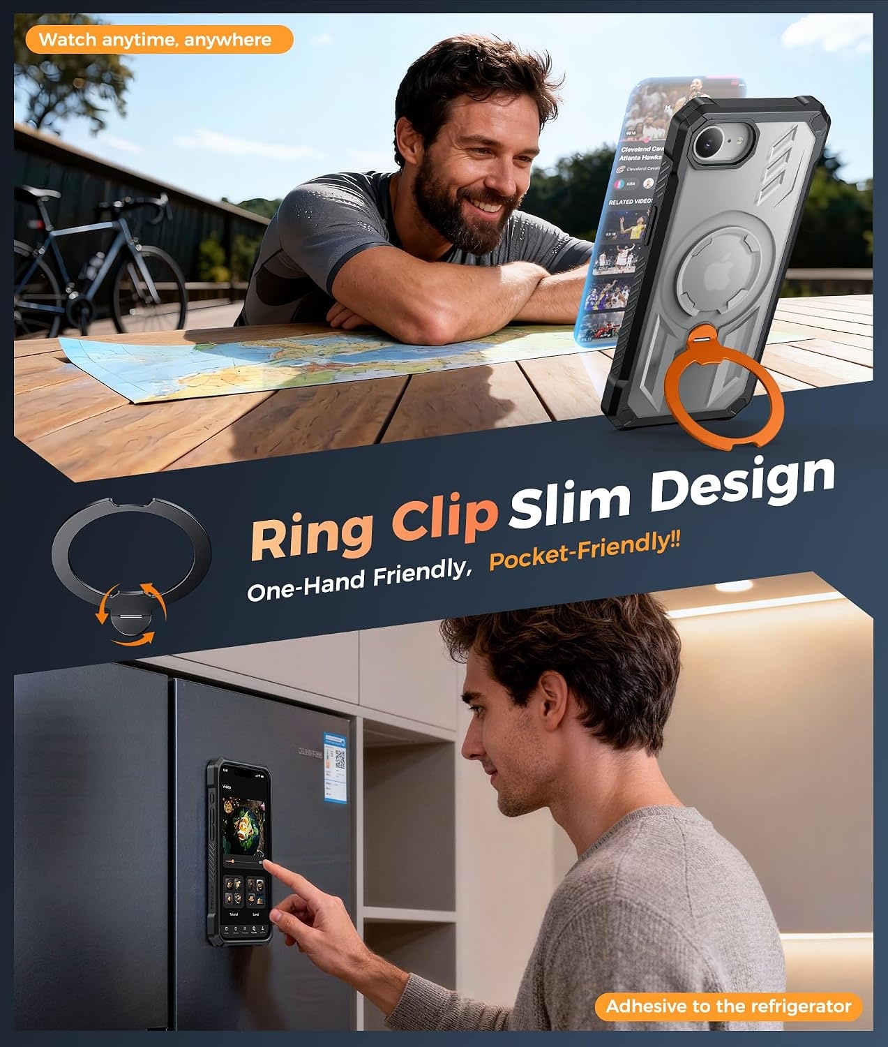 image:imageFNTCASE for Samsung Galaxy S26 Plus Case with Magnetic Ring Kickstand Screen Protector Compatible with MagSafe MilitaryGrade Drop Protection Shockproof Grip Bumper TPU Sturdy Cases BlackTranslucent Orange
