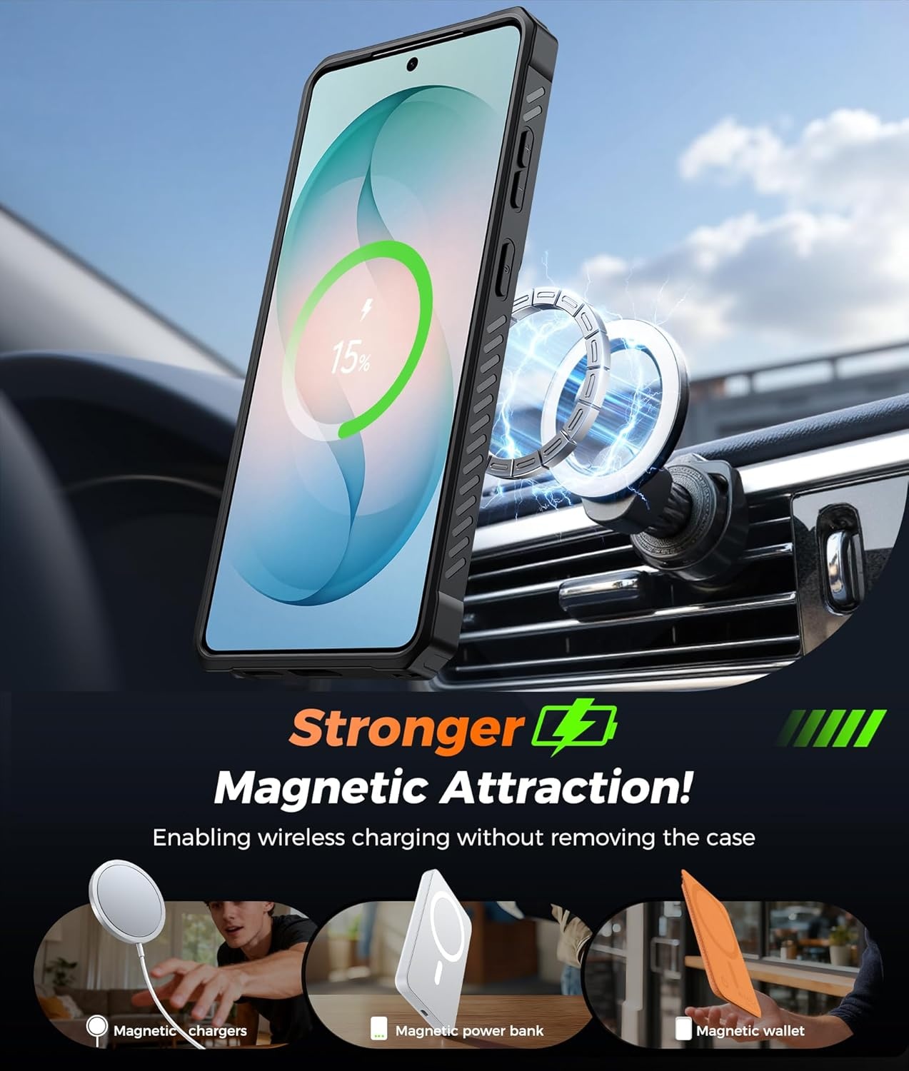 image:imageFNTCASE for Samsung Galaxy S26 Plus Case with Magnetic Ring Kickstand Screen Protector Compatible with MagSafe MilitaryGrade Drop Protection Shockproof Grip Bumper TPU Sturdy Cases BlackBlack