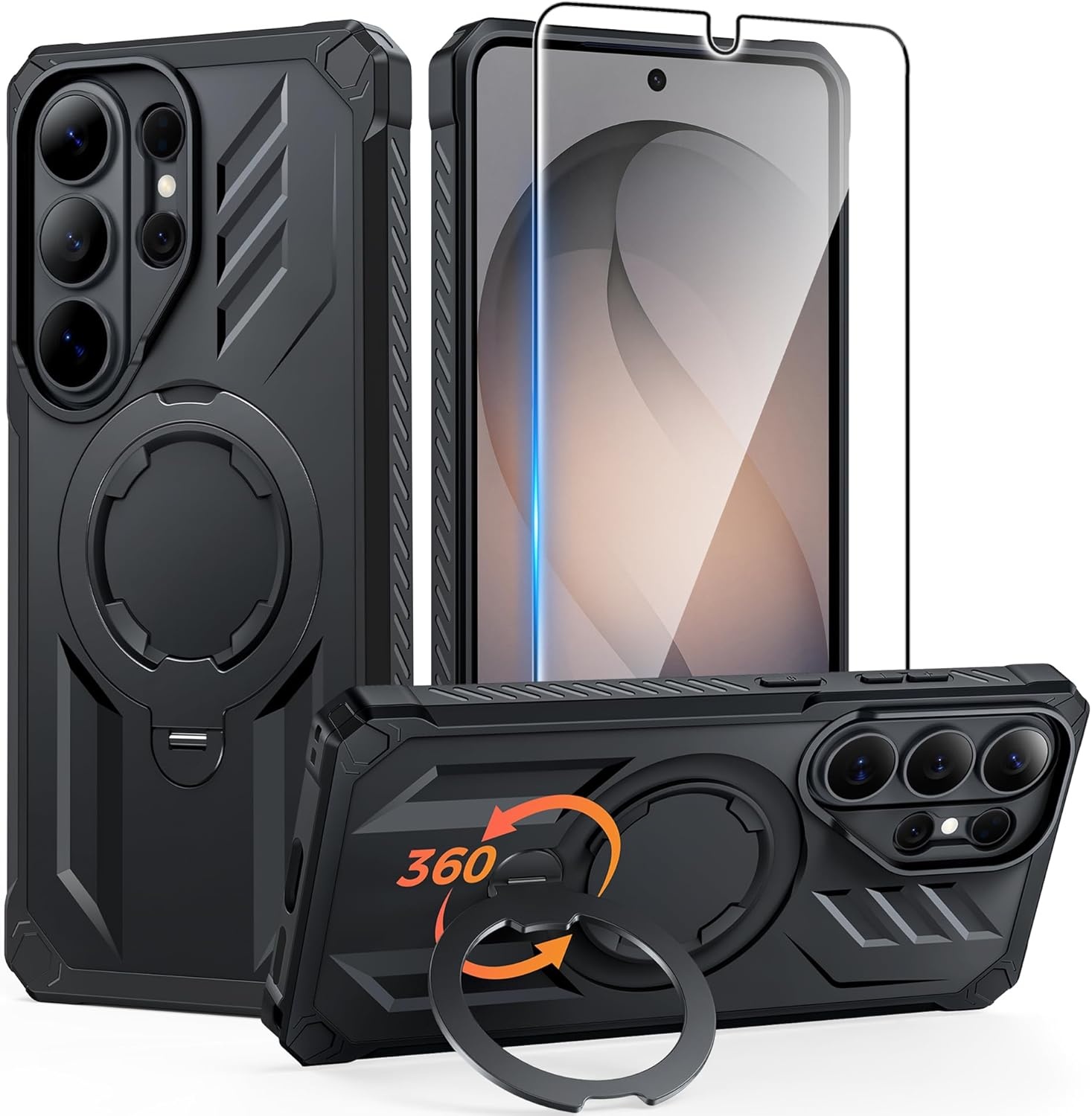 image:imageFNTCASE for Samsung Galaxy S26 Plus Case with Magnetic Ring Kickstand Screen Protector Compatible with MagSafe MilitaryGrade Drop Protection Shockproof Grip Bumper TPU Sturdy Cases BlackBlack