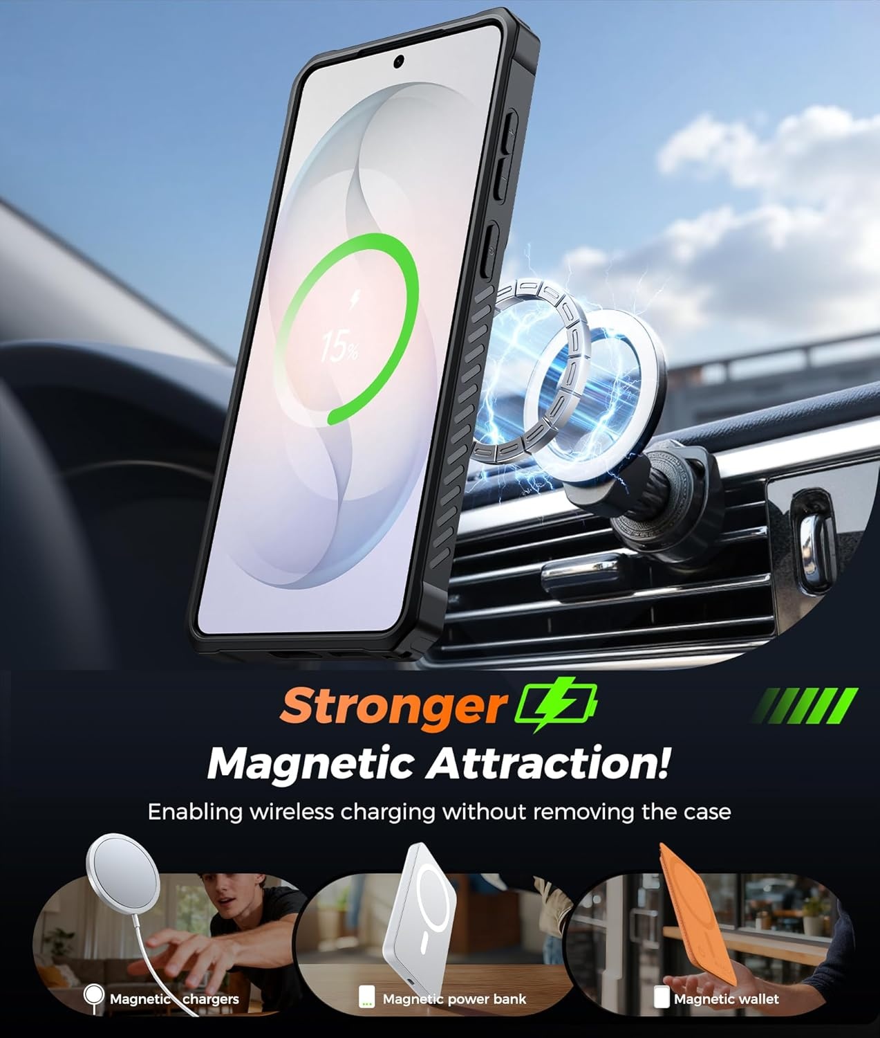 image:imageFNTCASE for Samsung Galaxy S26 Plus Case with Magnetic Ring Kickstand Screen Protector Compatible with MagSafe MilitaryGrade Drop Protection Shockproof Grip Bumper TPU Sturdy Cases BlackBlue