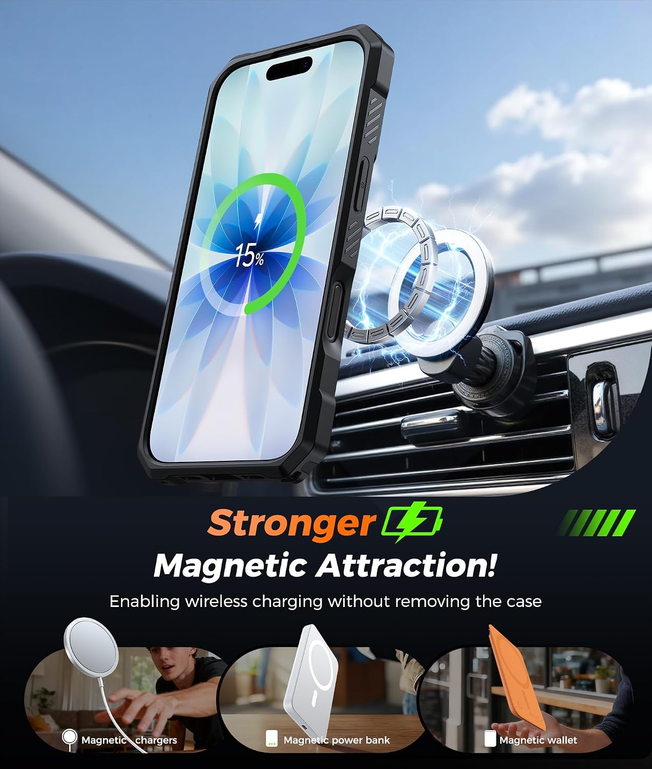 image:imageFNTCASE for Samsung Galaxy S26 Plus Case with Magnetic Ring Kickstand Screen Protector Compatible with MagSafe MilitaryGrade Drop Protection Shockproof Grip Bumper TPU Sturdy Cases BlackGreen