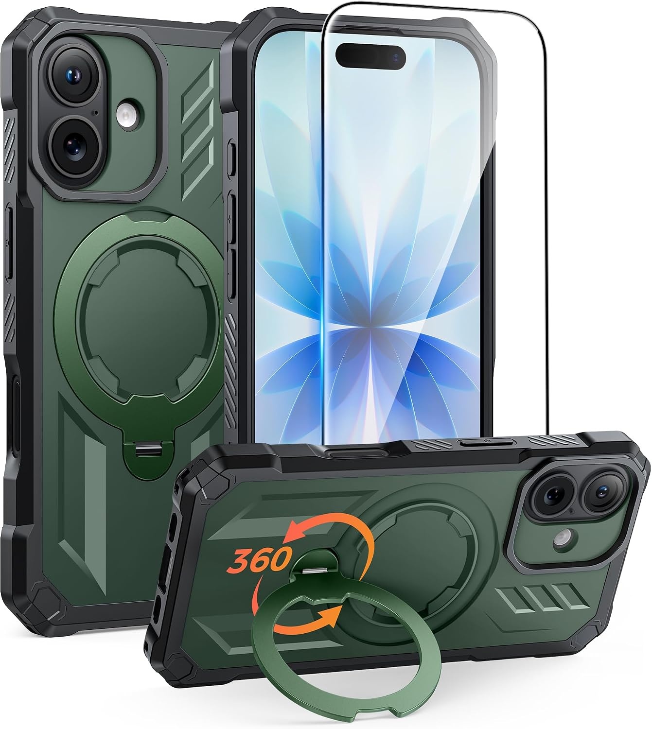 image:imageFNTCASE for Samsung Galaxy S26 Plus Case with Magnetic Ring Kickstand Screen Protector Compatible with MagSafe MilitaryGrade Drop Protection Shockproof Grip Bumper TPU Sturdy Cases BlackGreen