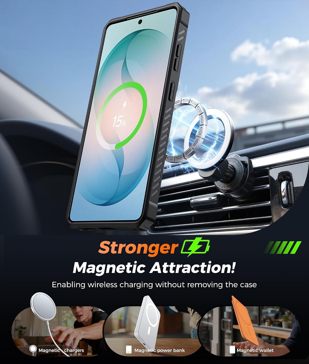 image:imageFNTCASE for Samsung Galaxy S26 Plus Case with Magnetic Ring Kickstand Screen Protector Compatible with MagSafe MilitaryGrade Drop Protection Shockproof Grip Bumper TPU Sturdy Cases BlackGreen
