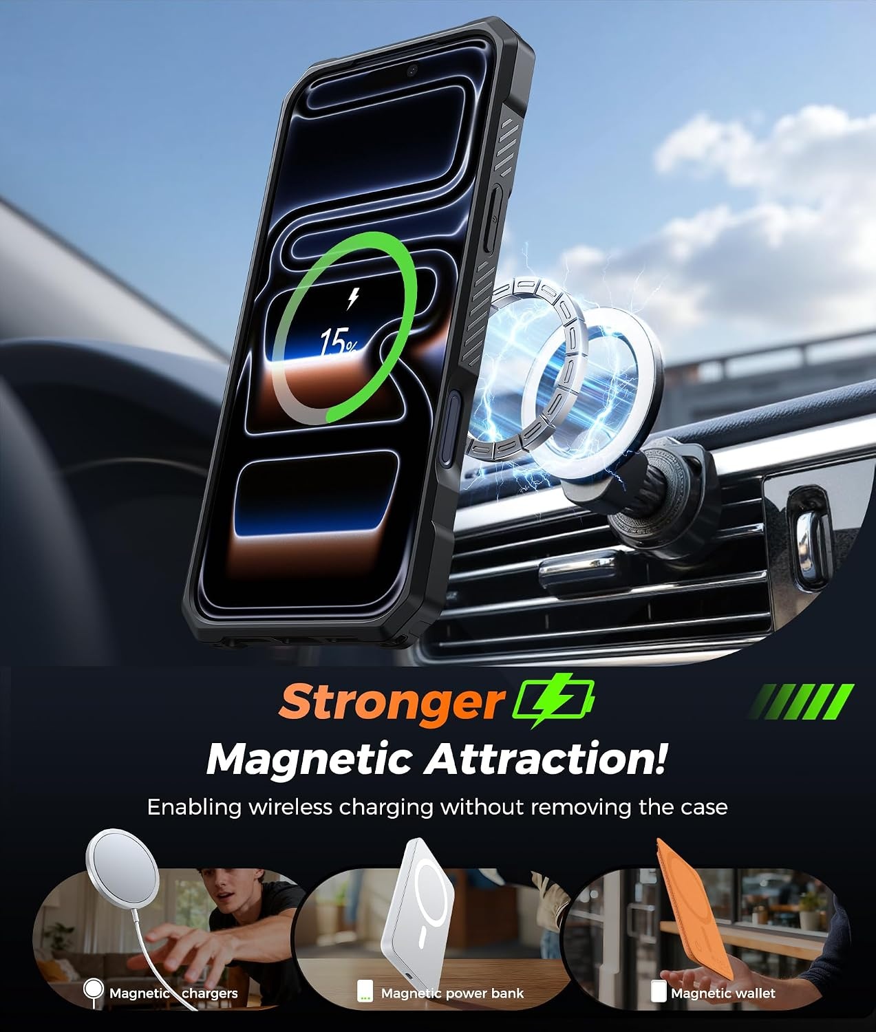 image:imageFNTCASE for Samsung Galaxy S26 Plus Case with Magnetic Ring Kickstand Screen Protector Compatible with MagSafe MilitaryGrade Drop Protection Shockproof Grip Bumper TPU Sturdy Cases BlackGreen