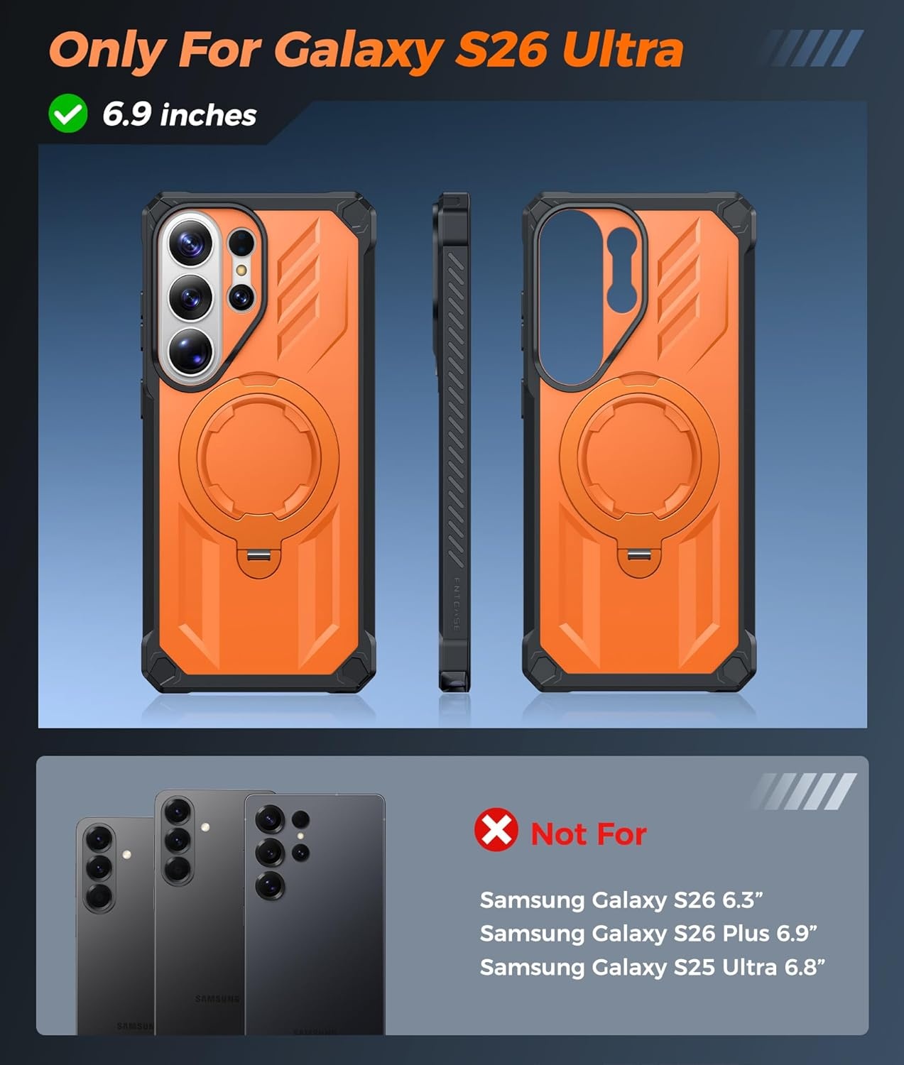 image:imageFNTCASE for Samsung Galaxy S26 Plus Case with Magnetic Ring Kickstand Screen Protector Compatible with MagSafe MilitaryGrade Drop Protection Shockproof Grip Bumper TPU Sturdy Cases BlackOrange