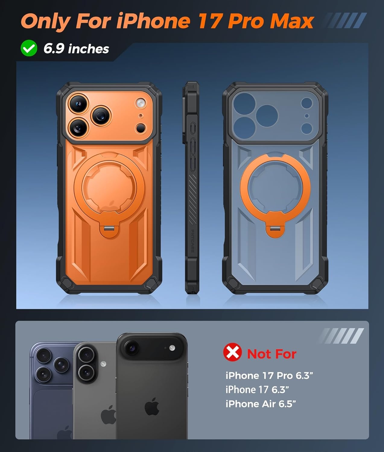 image:imageFNTCASE for Samsung Galaxy S26 Plus Case with Magnetic Ring Kickstand Screen Protector Compatible with MagSafe MilitaryGrade Drop Protection Shockproof Grip Bumper TPU Sturdy Cases BlackTranslucent Orange