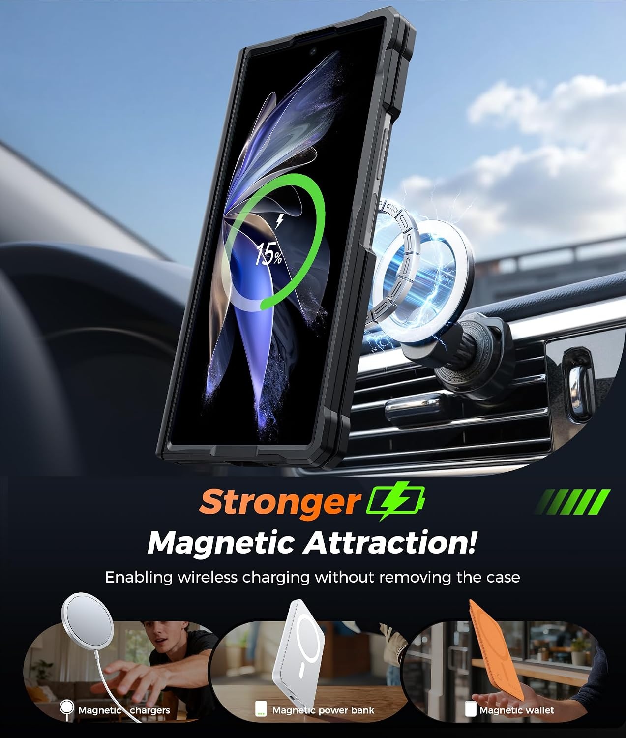 image:imageFNTCASE for Samsung Galaxy S26 Plus Case with Magnetic Ring Kickstand Screen Protector Compatible with MagSafe MilitaryGrade Drop Protection Shockproof Grip Bumper TPU Sturdy Cases BlackBlue