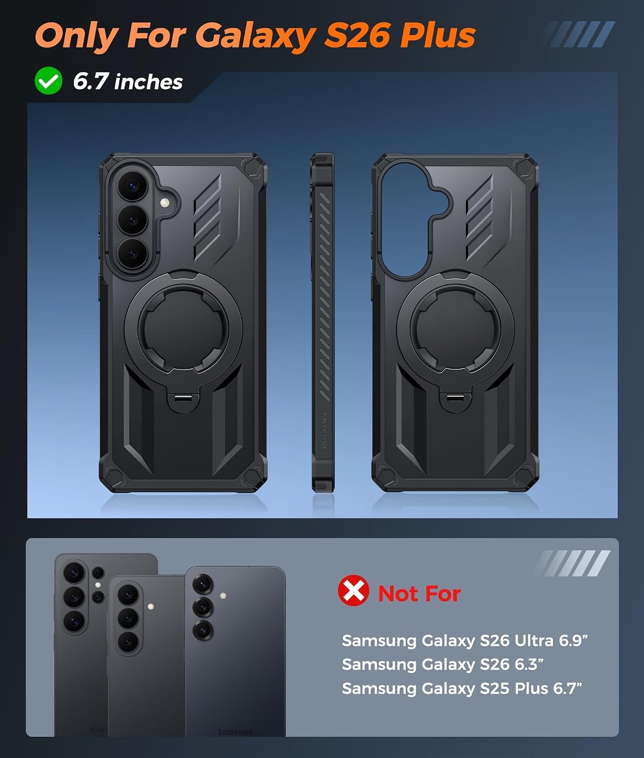image:imageFNTCASE for Samsung Galaxy S26 Plus Case with Magnetic Ring Kickstand Screen Protector Compatible with MagSafe MilitaryGrade Drop Protection Shockproof Grip Bumper TPU Sturdy Cases BlackBlack