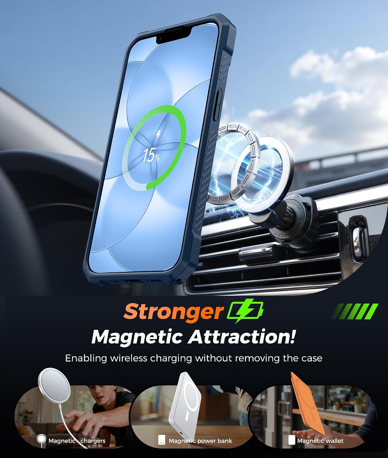 image:imageFNTCASE for Samsung Galaxy S26 Plus Case with Magnetic Ring Kickstand Screen Protector Compatible with MagSafe MilitaryGrade Drop Protection Shockproof Grip Bumper TPU Sturdy Cases BlackTranslucent Blue