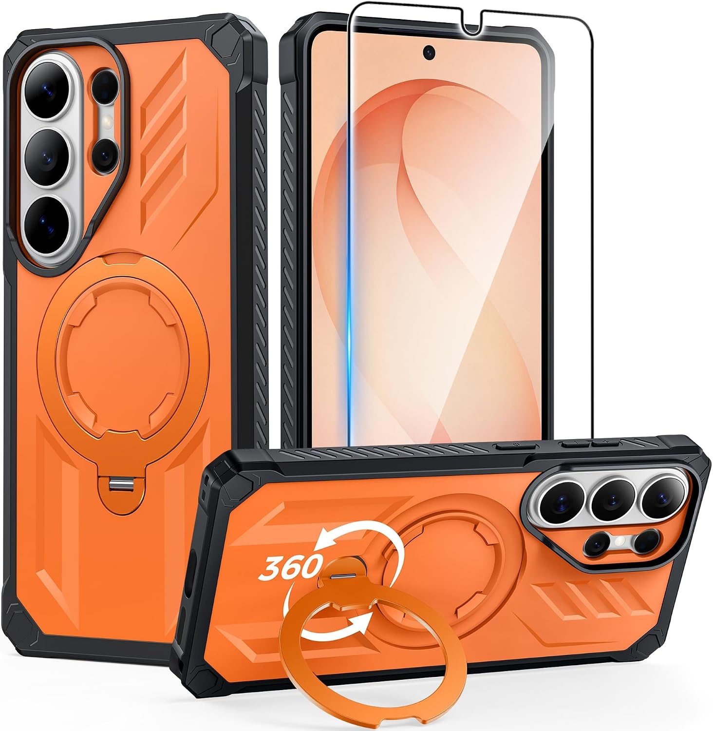 image:imageFNTCASE for Samsung Galaxy S26 Plus Case with Magnetic Ring Kickstand Screen Protector Compatible with MagSafe MilitaryGrade Drop Protection Shockproof Grip Bumper TPU Sturdy Cases BlackOrange