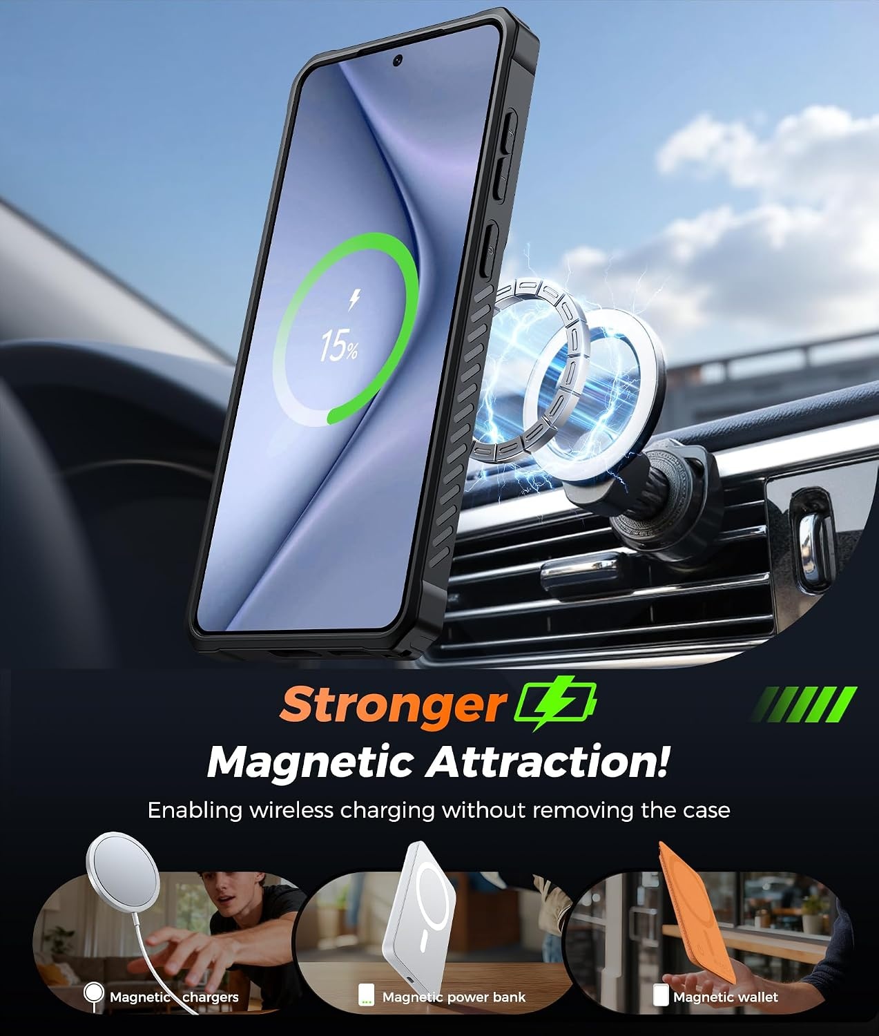 image:imageFNTCASE for Samsung Galaxy S26 Plus Case with Magnetic Ring Kickstand Screen Protector Compatible with MagSafe MilitaryGrade Drop Protection Shockproof Grip Bumper TPU Sturdy Cases BlackBlue