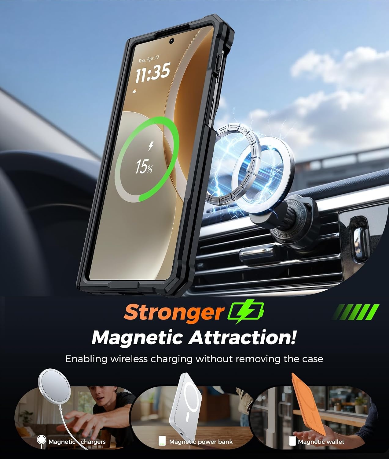 image:imageFNTCASE for Samsung Galaxy S26 Plus Case with Magnetic Ring Kickstand Screen Protector Compatible with MagSafe MilitaryGrade Drop Protection Shockproof Grip Bumper TPU Sturdy Cases BlackTranslucent Black
