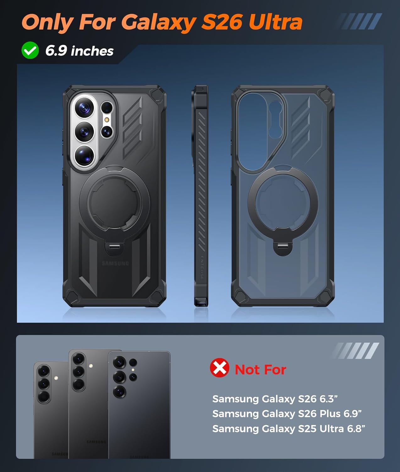 image:imageFNTCASE for Samsung Galaxy S26 Plus Case with Magnetic Ring Kickstand Screen Protector Compatible with MagSafe MilitaryGrade Drop Protection Shockproof Grip Bumper TPU Sturdy Cases BlackTranslucent Black