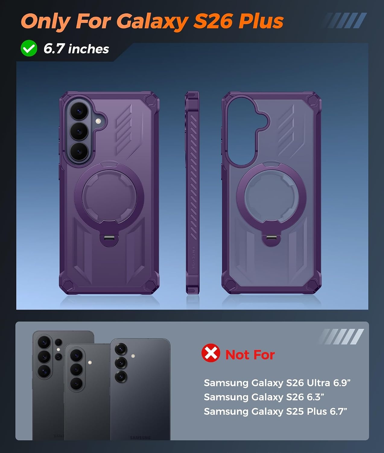 image:imageFNTCASE for Samsung Galaxy S26 Plus Case with Magnetic Ring Kickstand Screen Protector Compatible with MagSafe MilitaryGrade Drop Protection Shockproof Grip Bumper TPU Sturdy Cases BlackTranslucent Purple