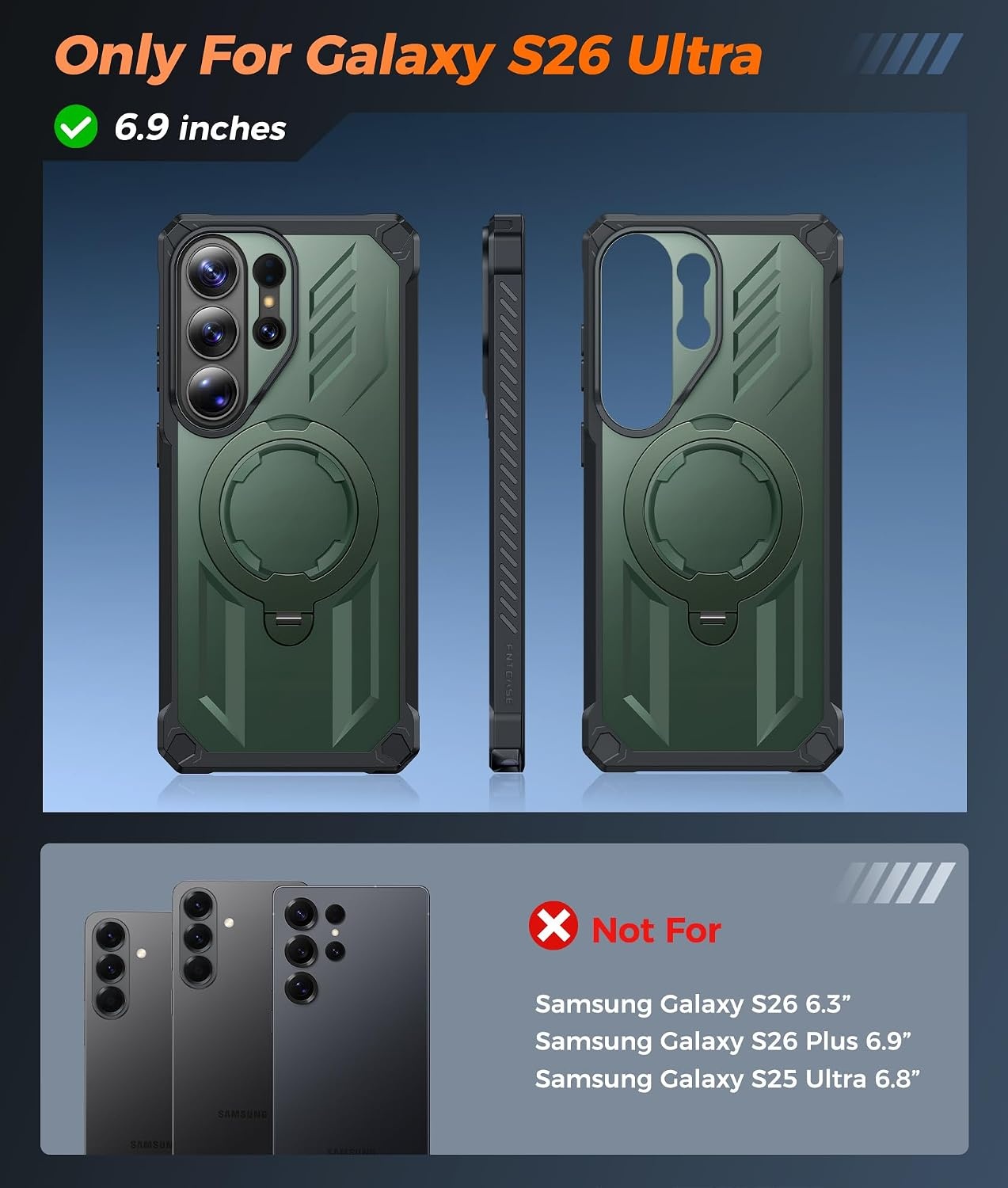 image:imageFNTCASE for Samsung Galaxy S26 Plus Case with Magnetic Ring Kickstand Screen Protector Compatible with MagSafe MilitaryGrade Drop Protection Shockproof Grip Bumper TPU Sturdy Cases BlackGreen