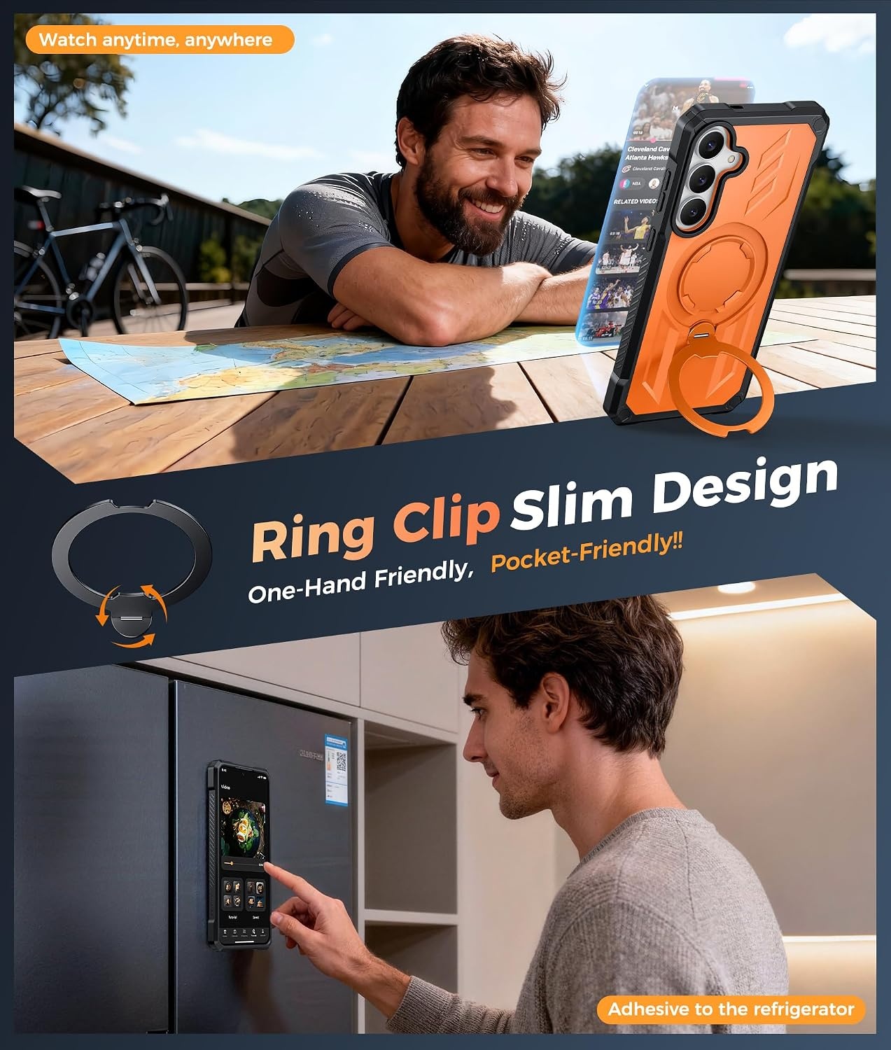 image:imageFNTCASE for Samsung Galaxy S26 Plus Case with Magnetic Ring Kickstand Screen Protector Compatible with MagSafe MilitaryGrade Drop Protection Shockproof Grip Bumper TPU Sturdy Cases BlackOrange