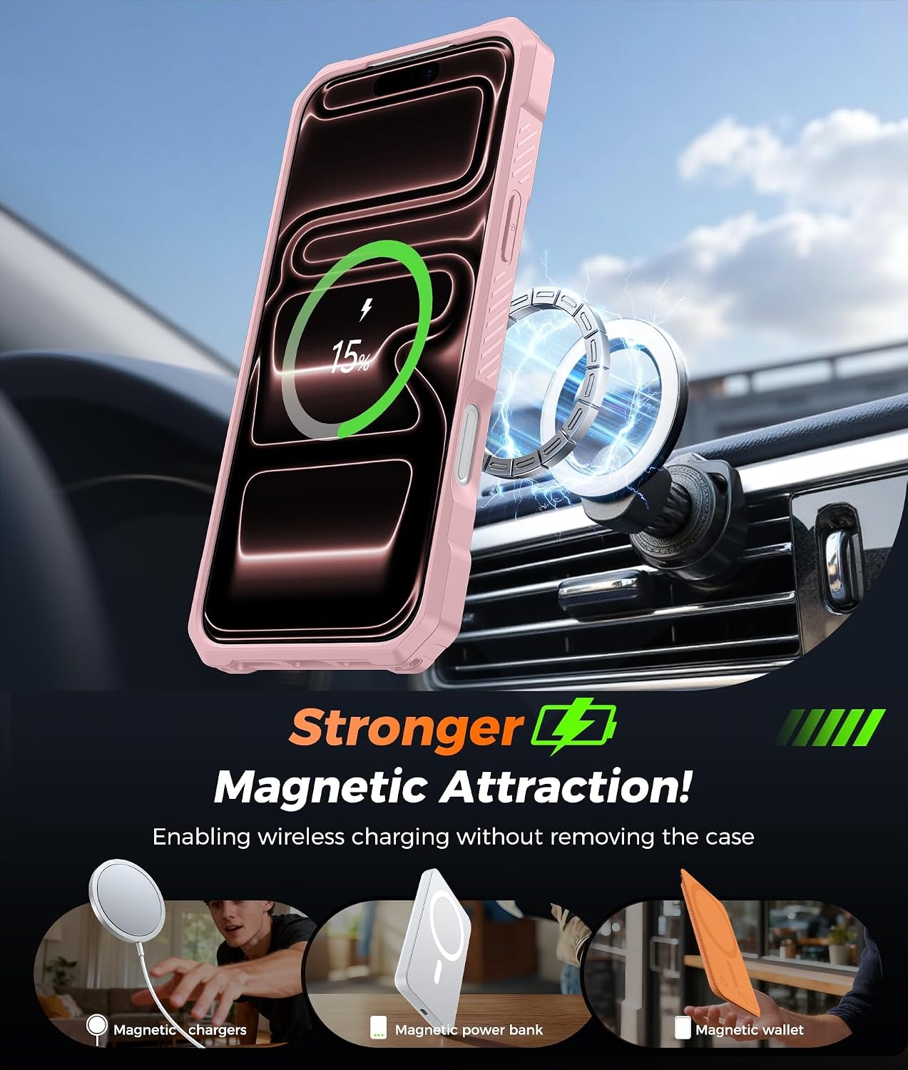 image:imageFNTCASE for Samsung Galaxy S26 Plus Case with Magnetic Ring Kickstand Screen Protector Compatible with MagSafe MilitaryGrade Drop Protection Shockproof Grip Bumper TPU Sturdy Cases BlackTranslucent Pink