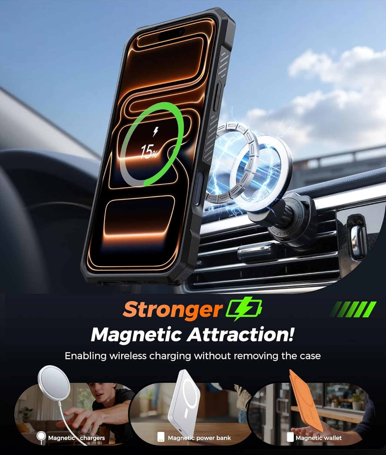 image:imageFNTCASE for Samsung Galaxy S26 Plus Case with Magnetic Ring Kickstand Screen Protector Compatible with MagSafe MilitaryGrade Drop Protection Shockproof Grip Bumper TPU Sturdy Cases BlackTranslucent Black