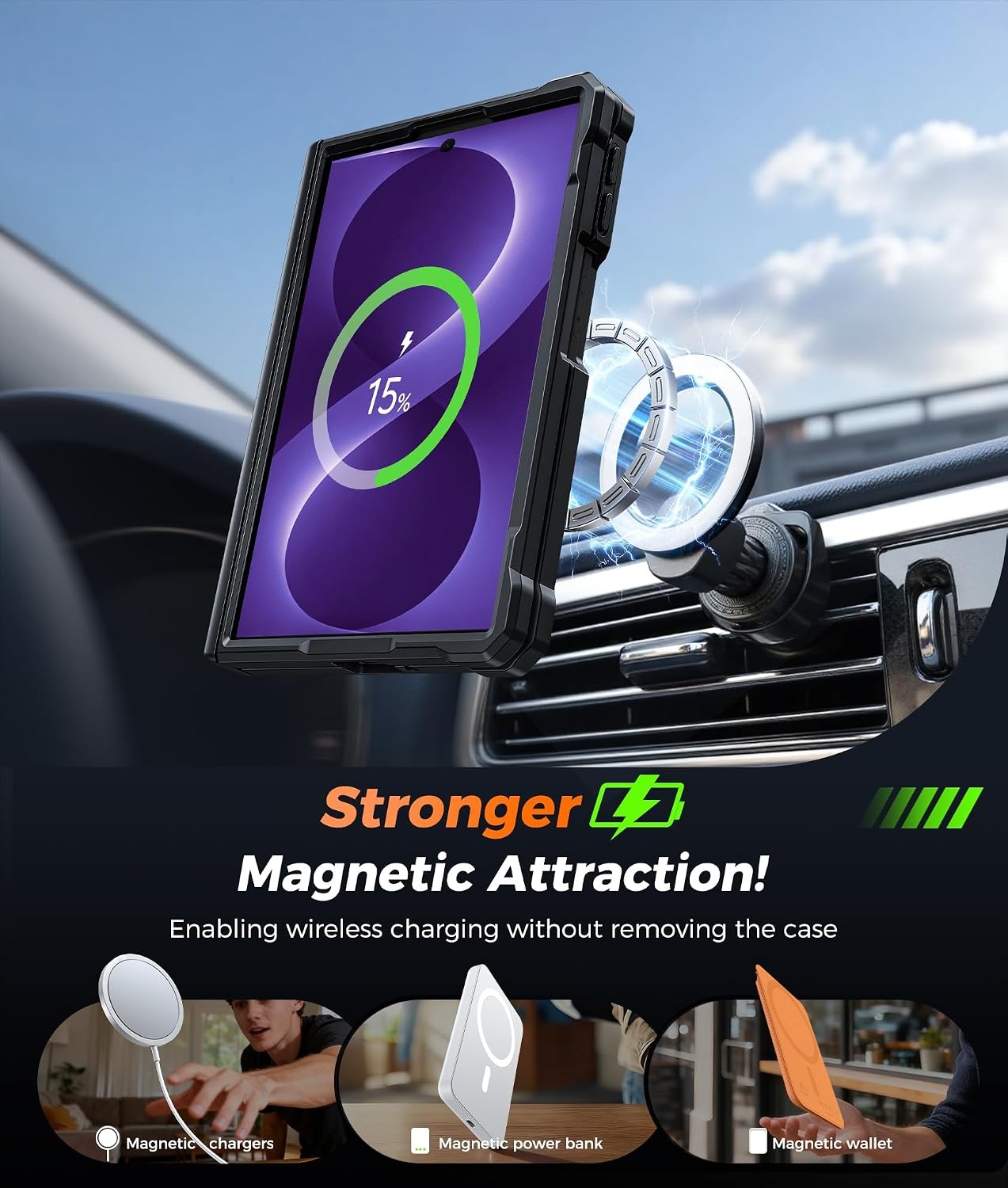 image:imageFNTCASE for Samsung Galaxy S26 Plus Case with Magnetic Ring Kickstand Screen Protector Compatible with MagSafe MilitaryGrade Drop Protection Shockproof Grip Bumper TPU Sturdy Cases BlackBlack