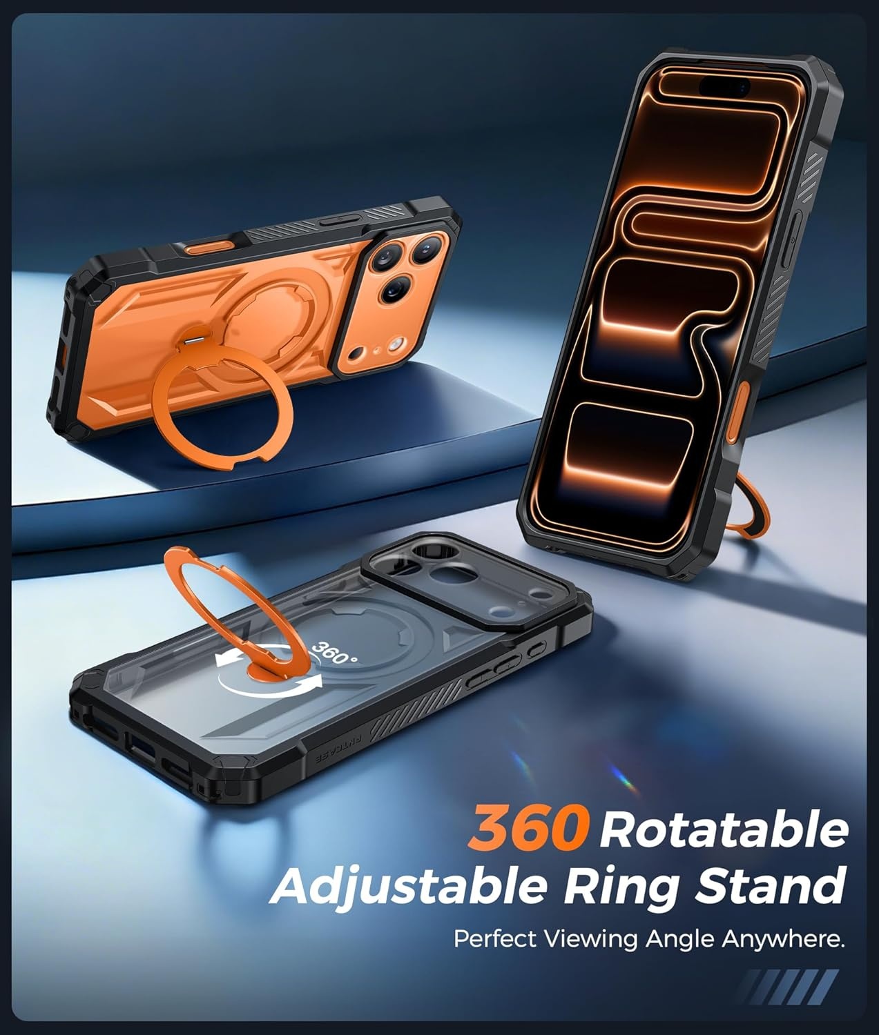 image:imageFNTCASE for Samsung Galaxy S26 Plus Case with Magnetic Ring Kickstand Screen Protector Compatible with MagSafe MilitaryGrade Drop Protection Shockproof Grip Bumper TPU Sturdy Cases BlackTranslucent Orange