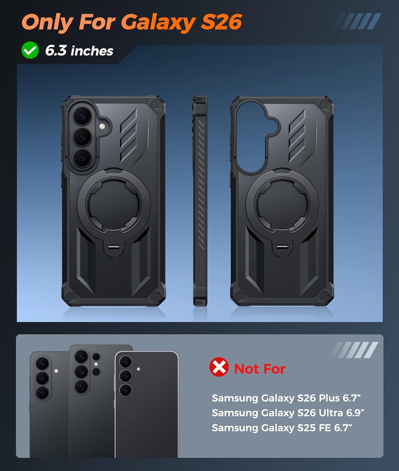 image:imageFNTCASE for Samsung Galaxy S26 Plus Case with Magnetic Ring Kickstand Screen Protector Compatible with MagSafe MilitaryGrade Drop Protection Shockproof Grip Bumper TPU Sturdy Cases BlackBlack