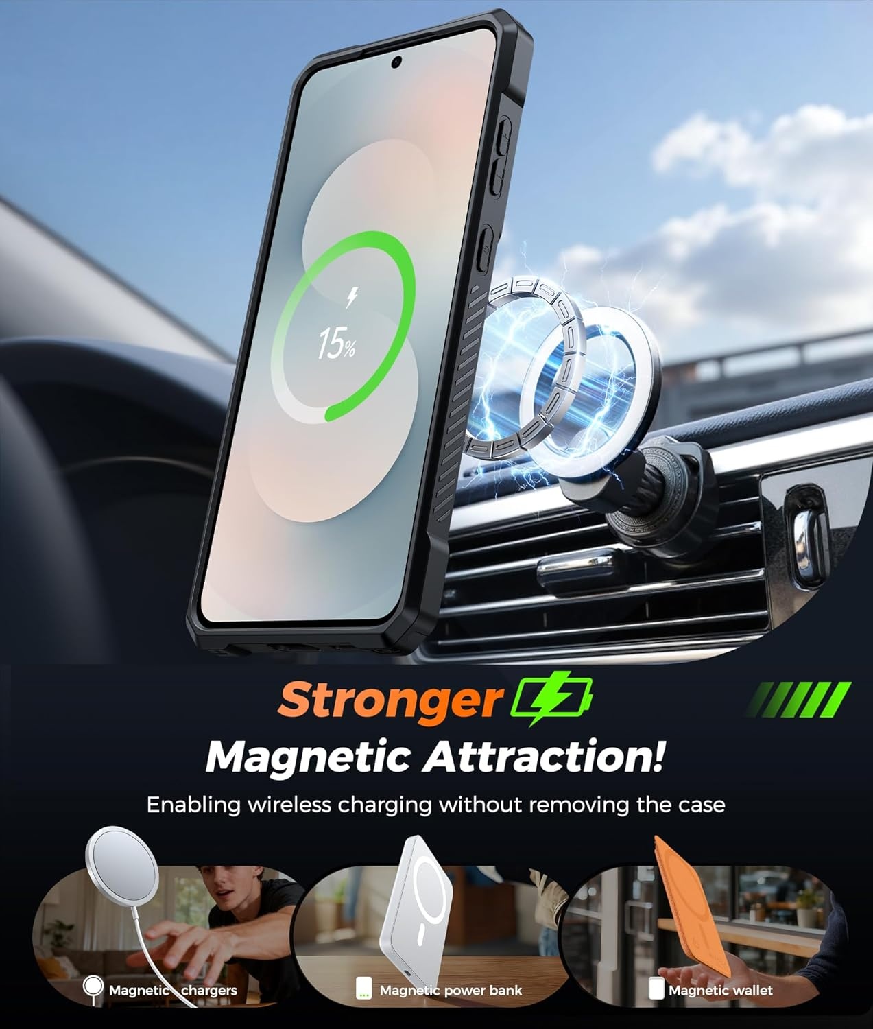 image:imageFNTCASE for Samsung Galaxy S26 Plus Case with Magnetic Ring Kickstand Screen Protector Compatible with MagSafe MilitaryGrade Drop Protection Shockproof Grip Bumper TPU Sturdy Cases BlackBlack