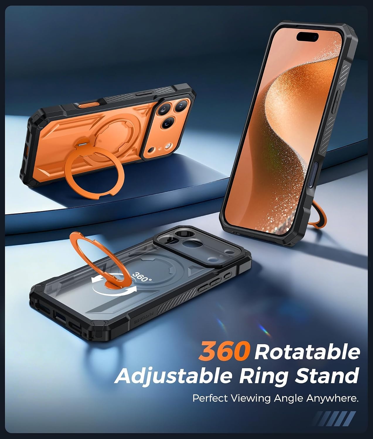 image:imageFNTCASE for Samsung Galaxy S26 Plus Case with Magnetic Ring Kickstand Screen Protector Compatible with MagSafe MilitaryGrade Drop Protection Shockproof Grip Bumper TPU Sturdy Cases BlackTranslucent Orange